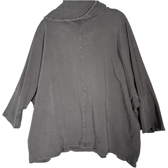 100% Cotton Black Cowl Neck Shirt Mixed Media Lagenlook Lagom Oversized - Picture 10 of 12